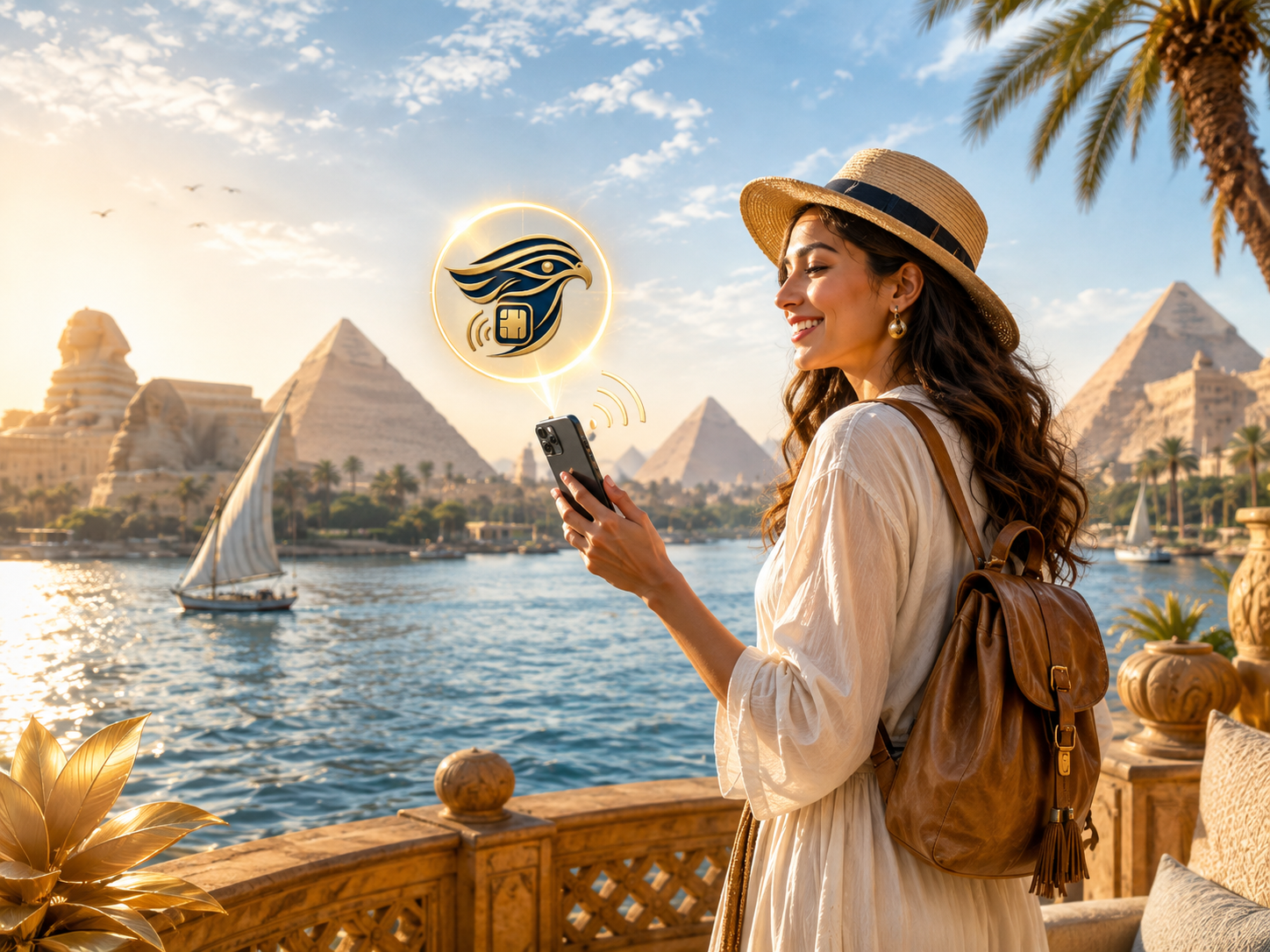 Traveler using eSIM in Egypt